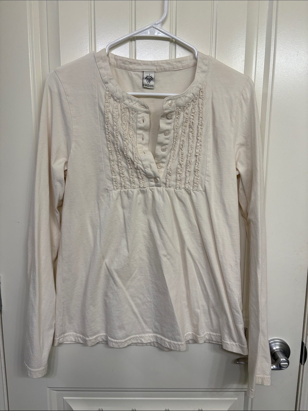 Prana Cream Long Sleeve Henley with‎ Pintuck Front